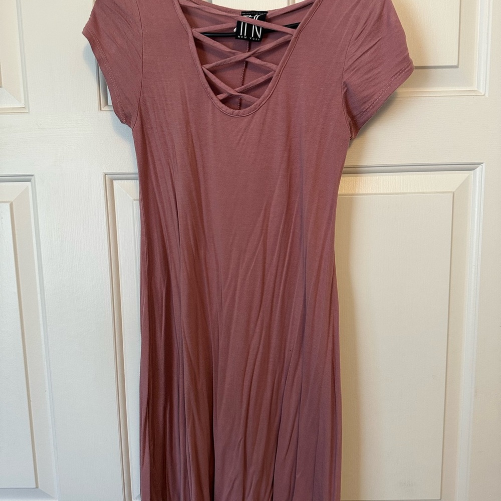 Mauve Crisscross Neck Swing Dress - Unbranded